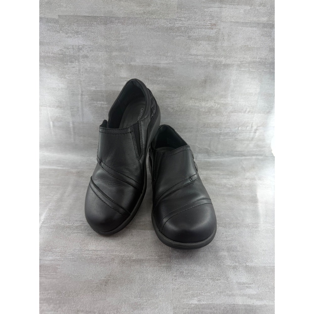Aetrex Karina Black Leather Slip On Loafers Women Sz 7 Orthotic Shoes DM500WM